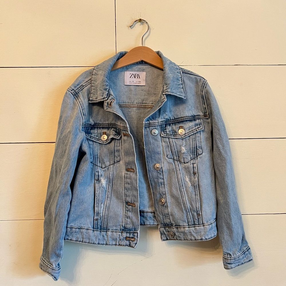 Zara gender neutral distressed denim jacket